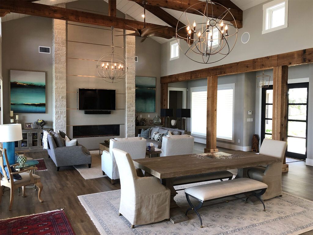 Open concept kitchen, dining and living area